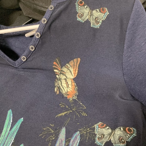 Anthropologie AKEMI + KIN Linen Blend Blue Print Top - Picture 10 of 10